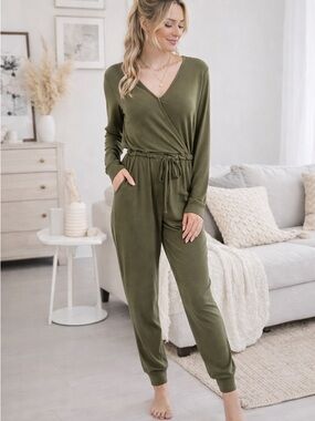 Adibosy Olive Green Wrap Jumpsuit
